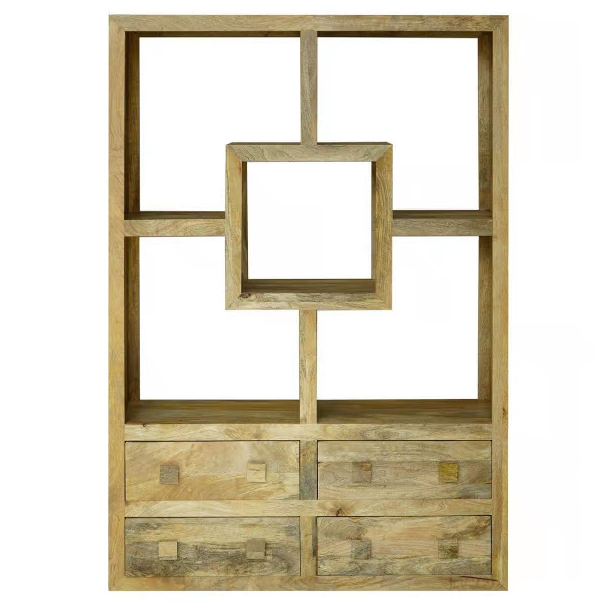 Dennis Solid Wood Straight 120cm Bookcase with 4 Drawers - Light Finish