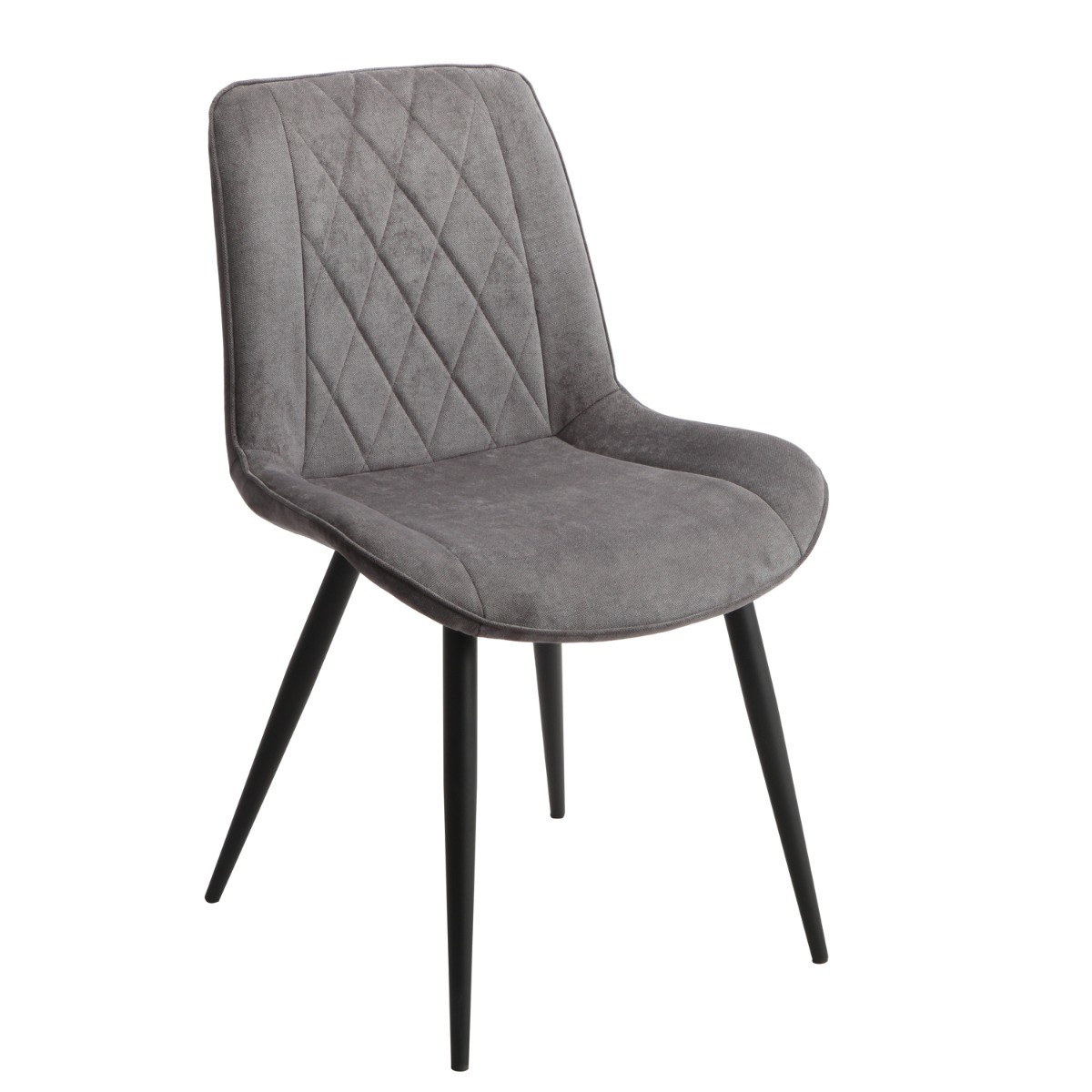 Black Solid Metal Frame Diamond Stitch Grey Fabric Dining Chair - Set of 2