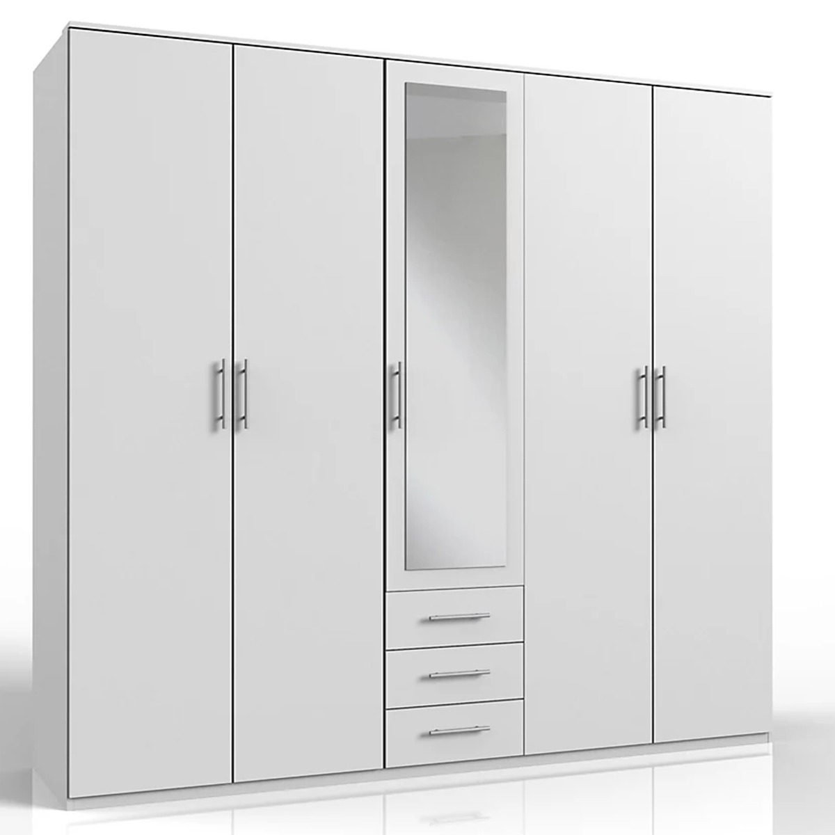 BANHA 5 Door Mirrored Wardrobe White - 225cm