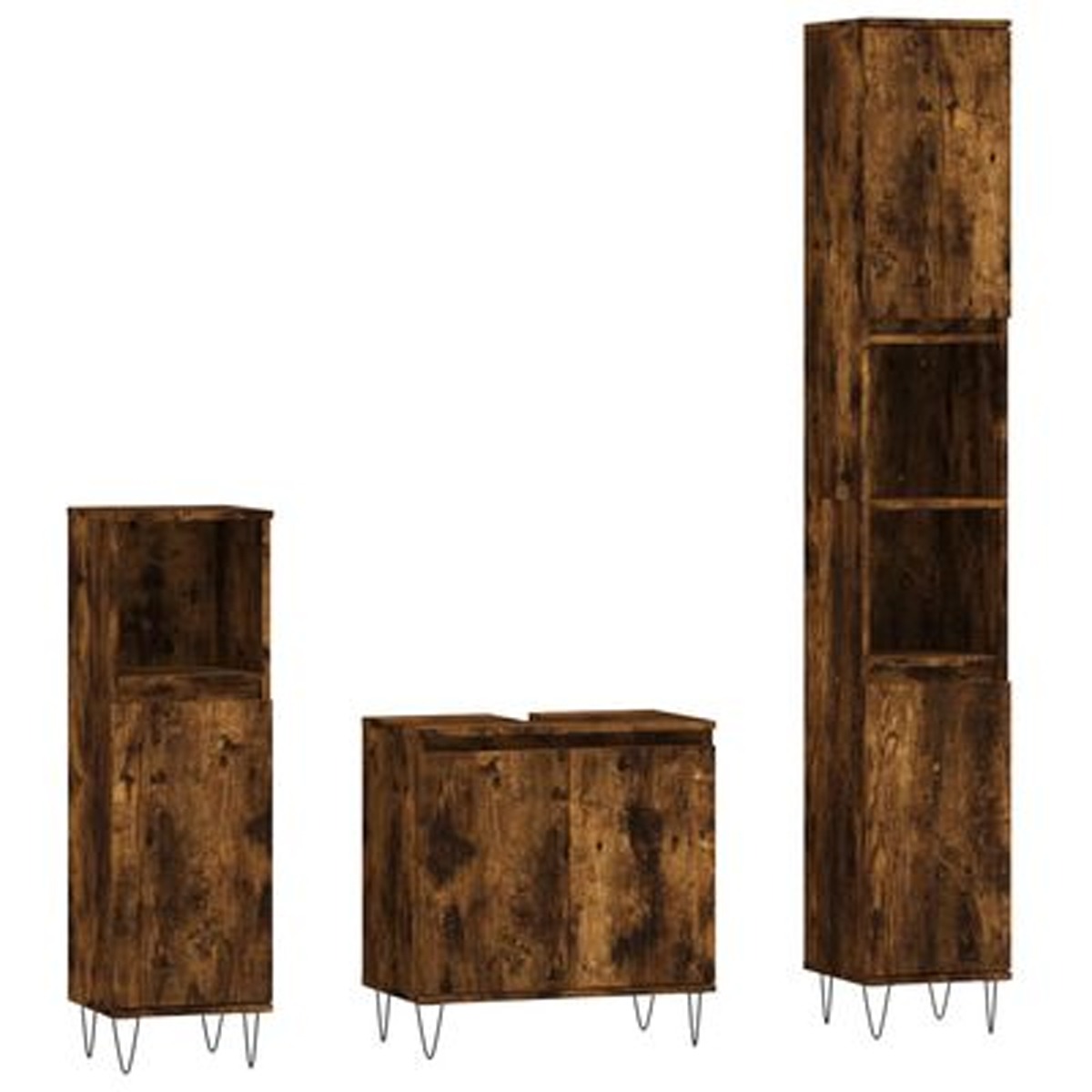 3 Pcs Bathroom Cabinet Set Smoked Oak Engineered Wood