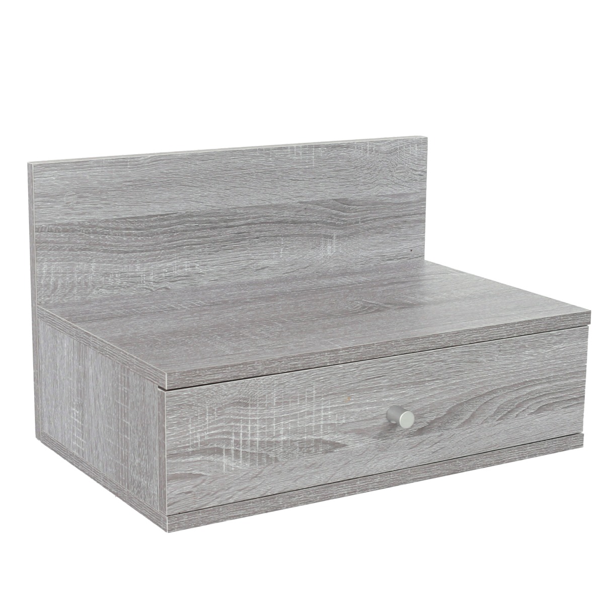 ASHBOURNE Medium Wide Wood Bedside Cabinet Pair Wall-Mounted 1 Drawer - Grey Oak Effect