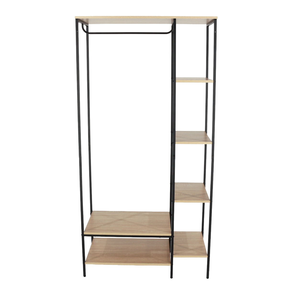 ASHBOURNE Large Wide Wood Wardrobe Open 1 Shelf 1 Rail - Oak Effect