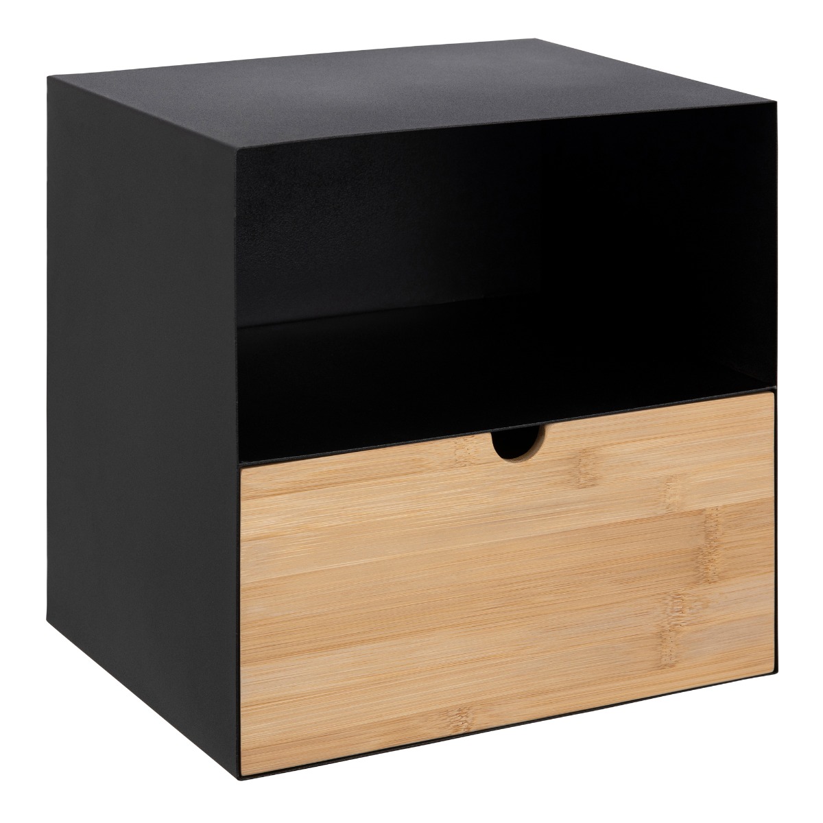 Bedside Table - JOLIET 1 Drawer Wall Mounted Nightstand Black and Bamboo 30cm