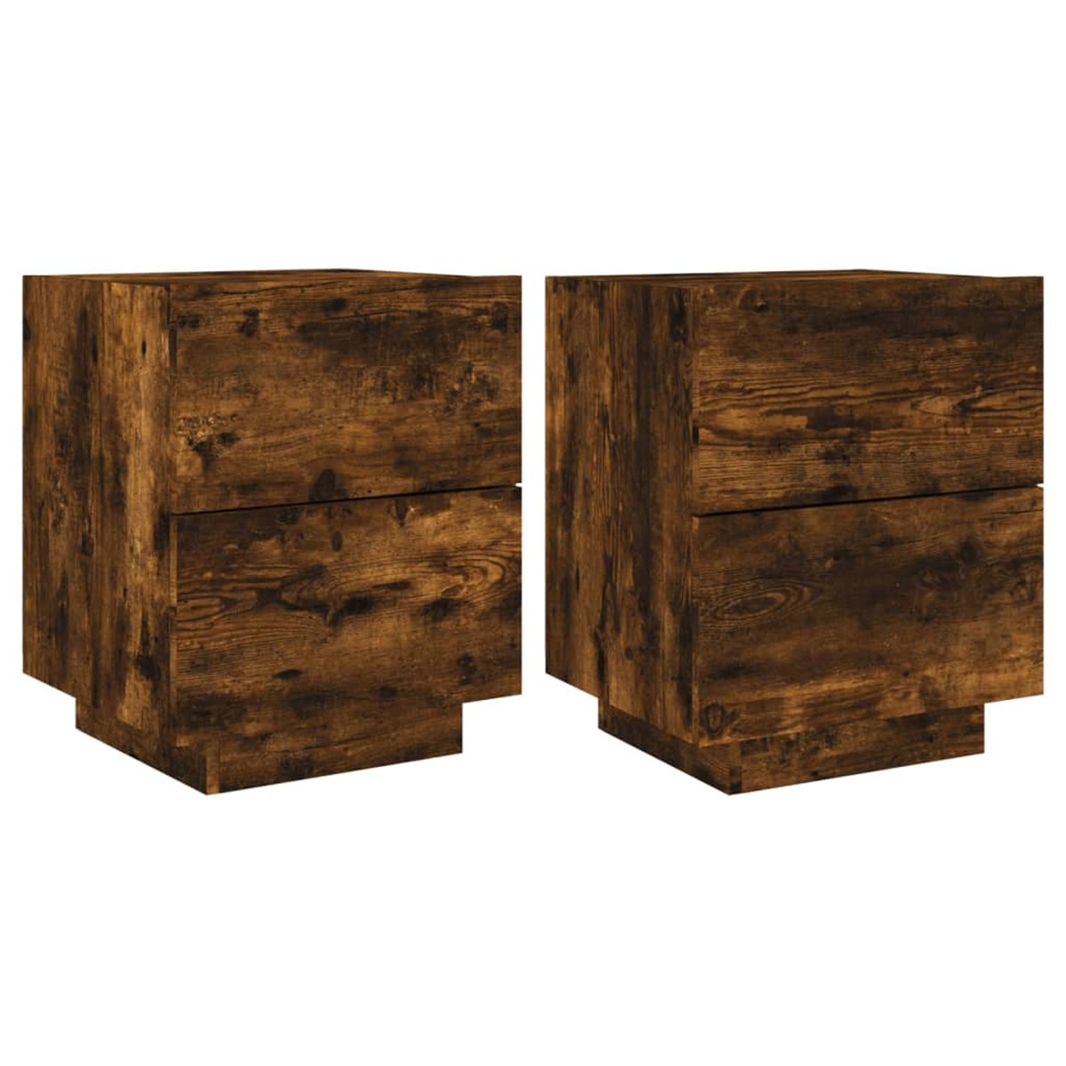 Bedside Table - CLARA 2 Piece Nightstand Smoked Oak 45cm