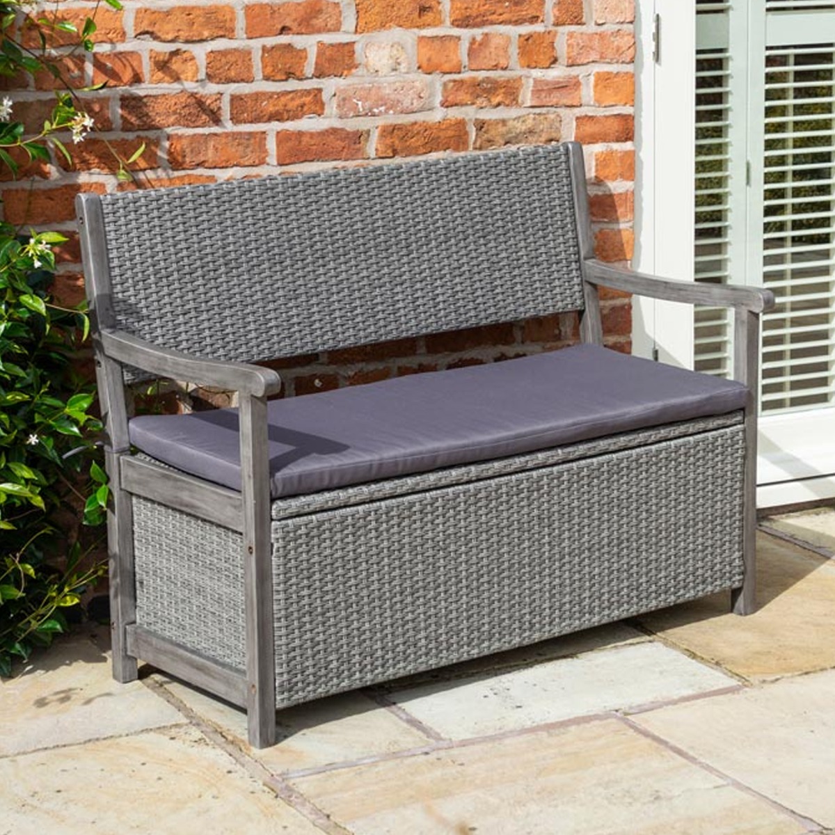 Alderley Rattan Storage Bench with Grey Wash Finish