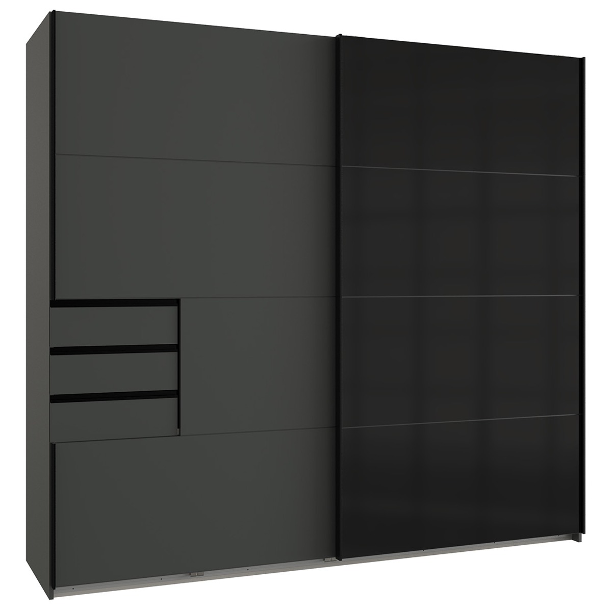 SOGO 2 Door Sliding Wardrobe with 3 Drawers Graphite with Black - 225cm