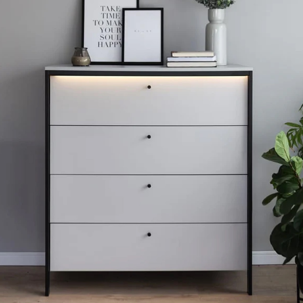 GUARDA I Grey Chest of Drawers - Medium-sized, 4 Drawers
