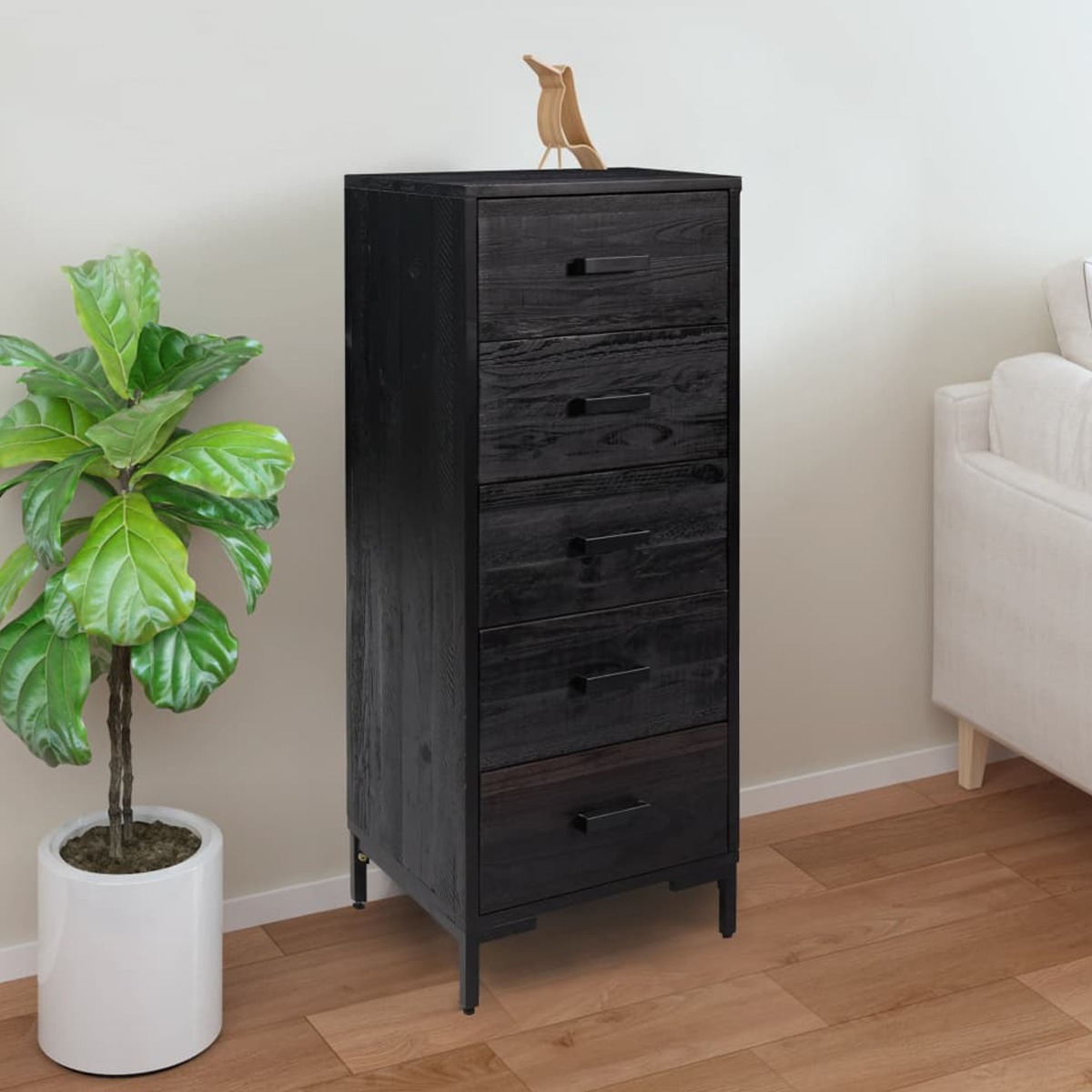HOCKLEY Black Chest of Drawers - Tallboy, Medium-sized, 5 Drawers