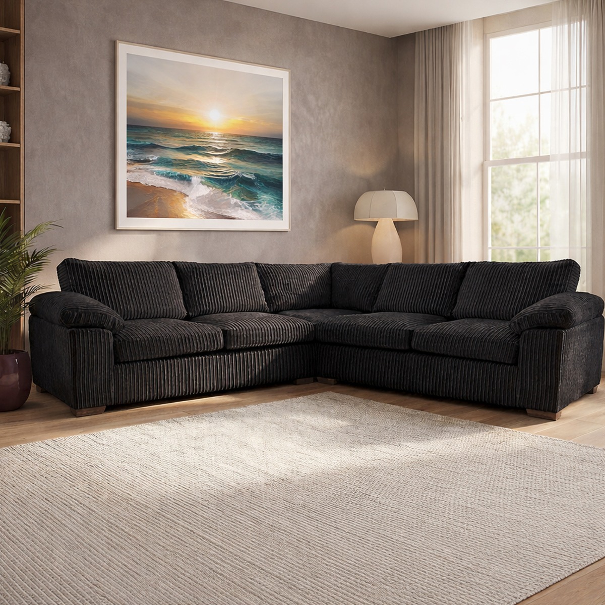 CORDURA Jumbo Cord Corner Sofa - Fullback - Black