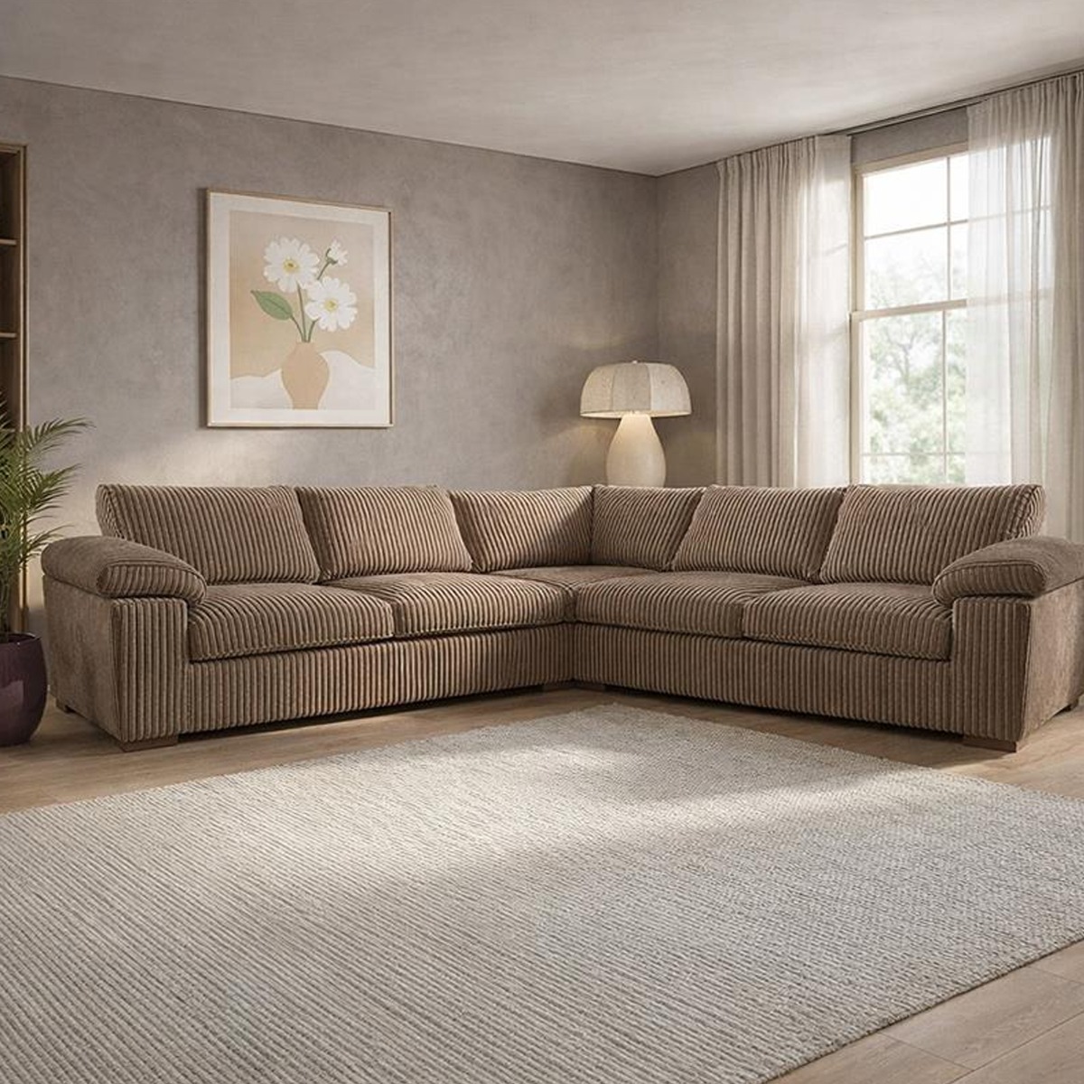 CORDURA Jumbo Cord Corner Sofa - Fullback - Coffee