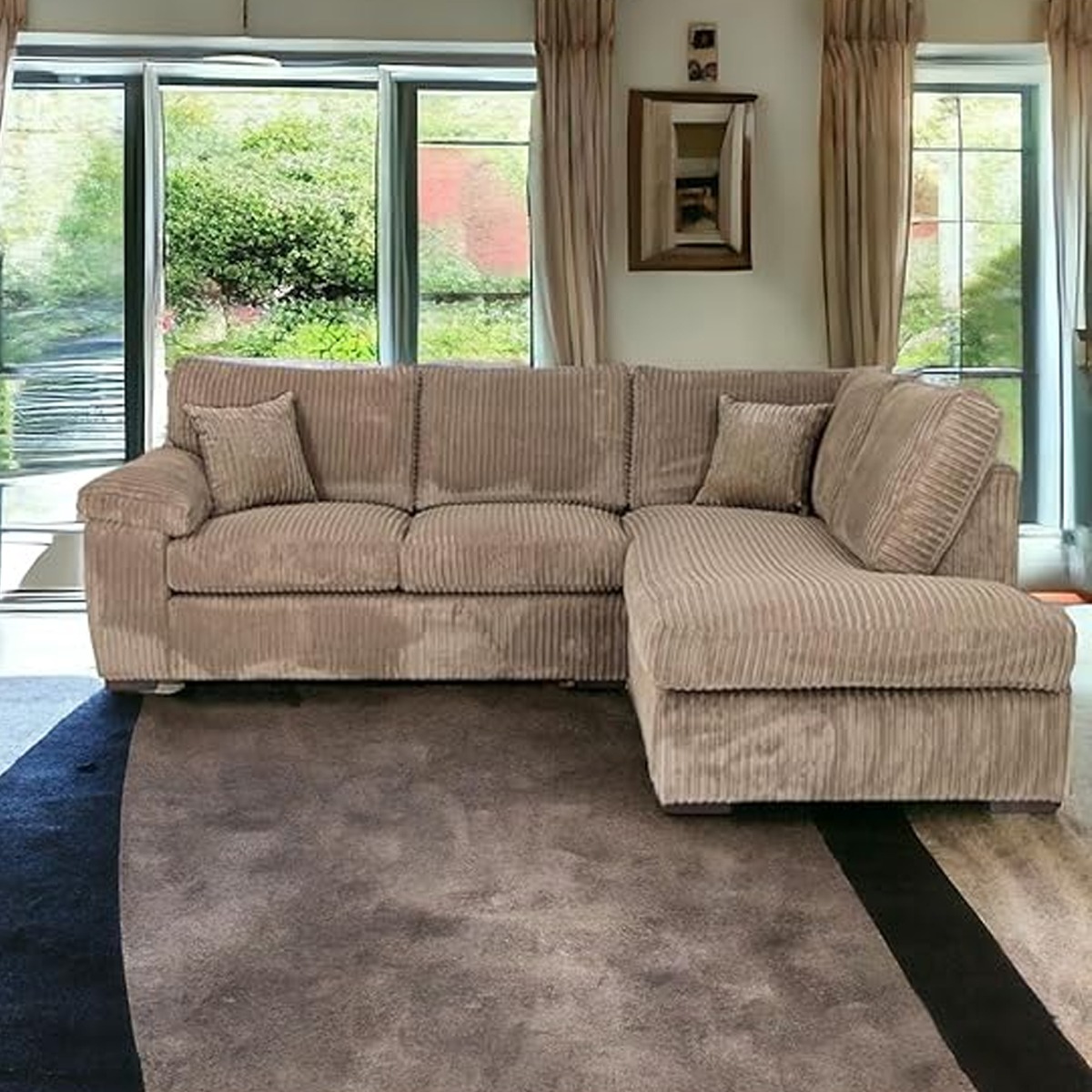 CORDURA Large Jumbo Cord Corner Sofa - L Shaped - Right Hand Facing - Fullback - Beige