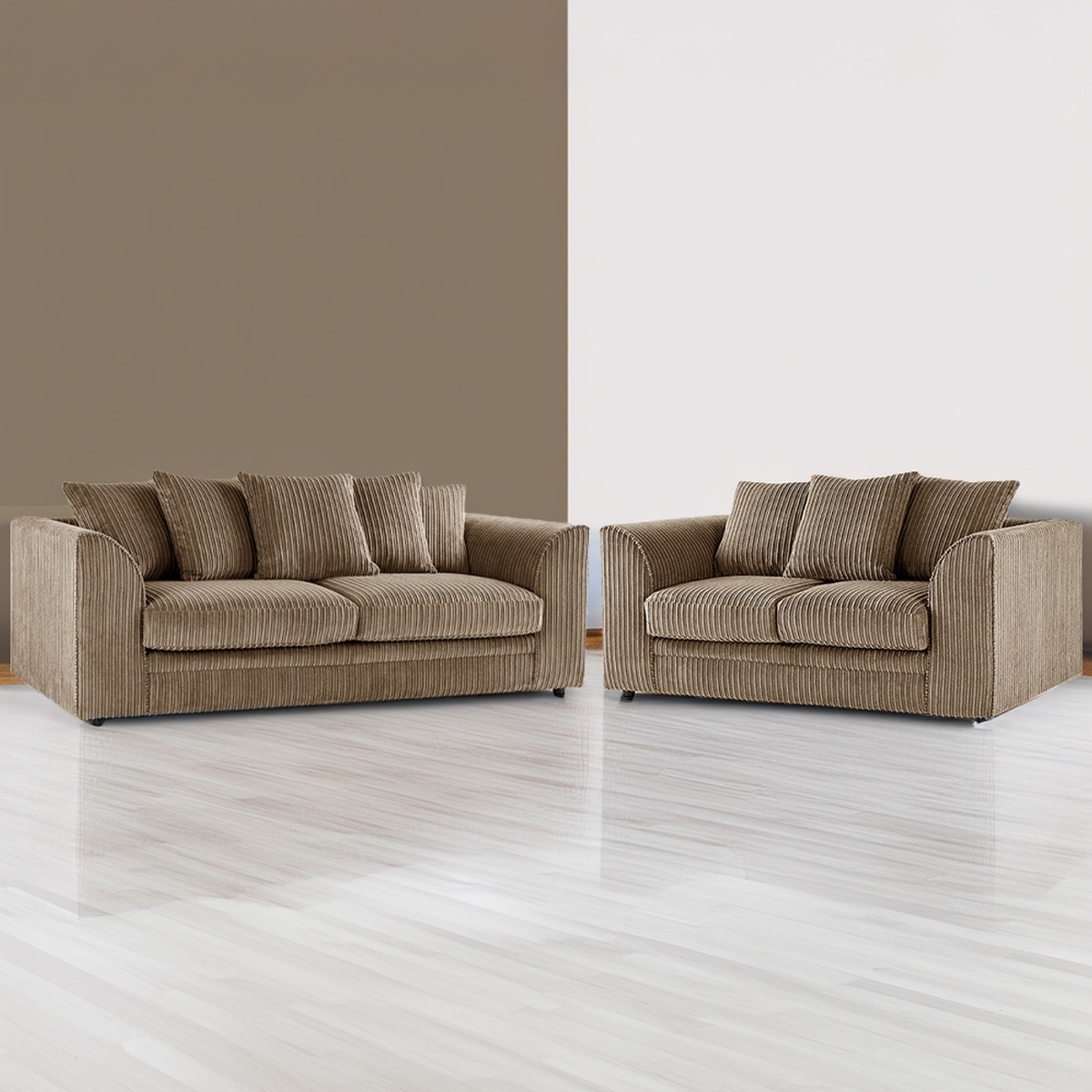 Desmond Jumbo Cord 3 Seater and 2 Seater Sofa Set - Coffee