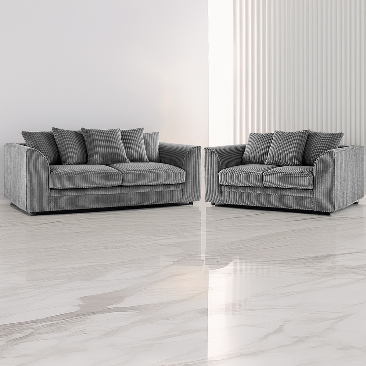 Desmond Jumbo Cord 3 Seater and 2 Seater Sofa Set - Grey