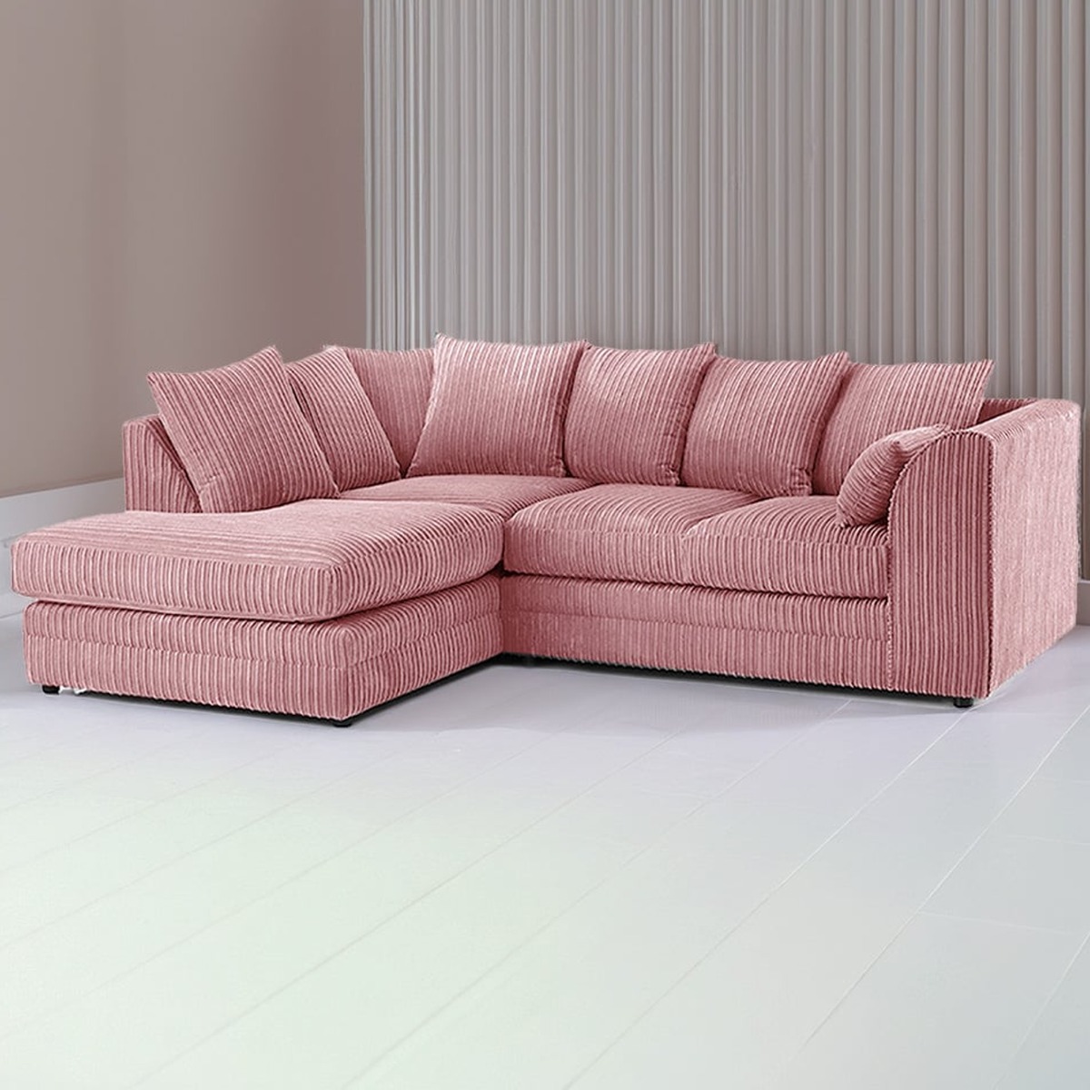 DESMOND Jumbo Cord 4 Seater Corner Sofa - L Shaped - Left Hand Facing - Pink