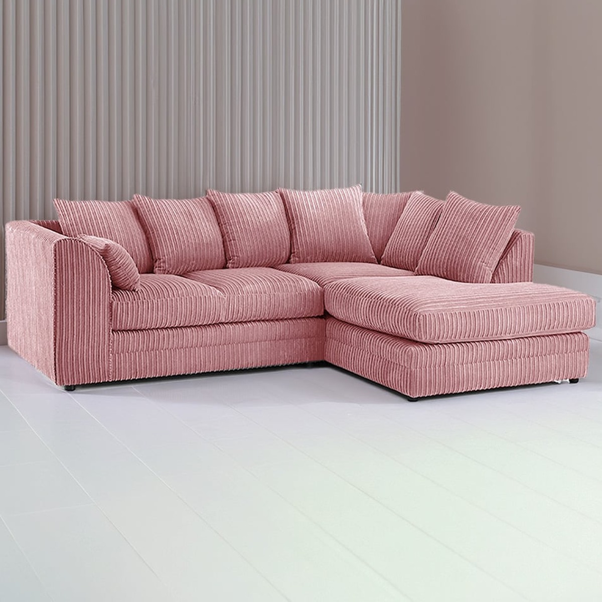 DESMOND Jumbo Cord 4 Seater Corner Sofa - L Shaped - Right Hand Facing - Pink
