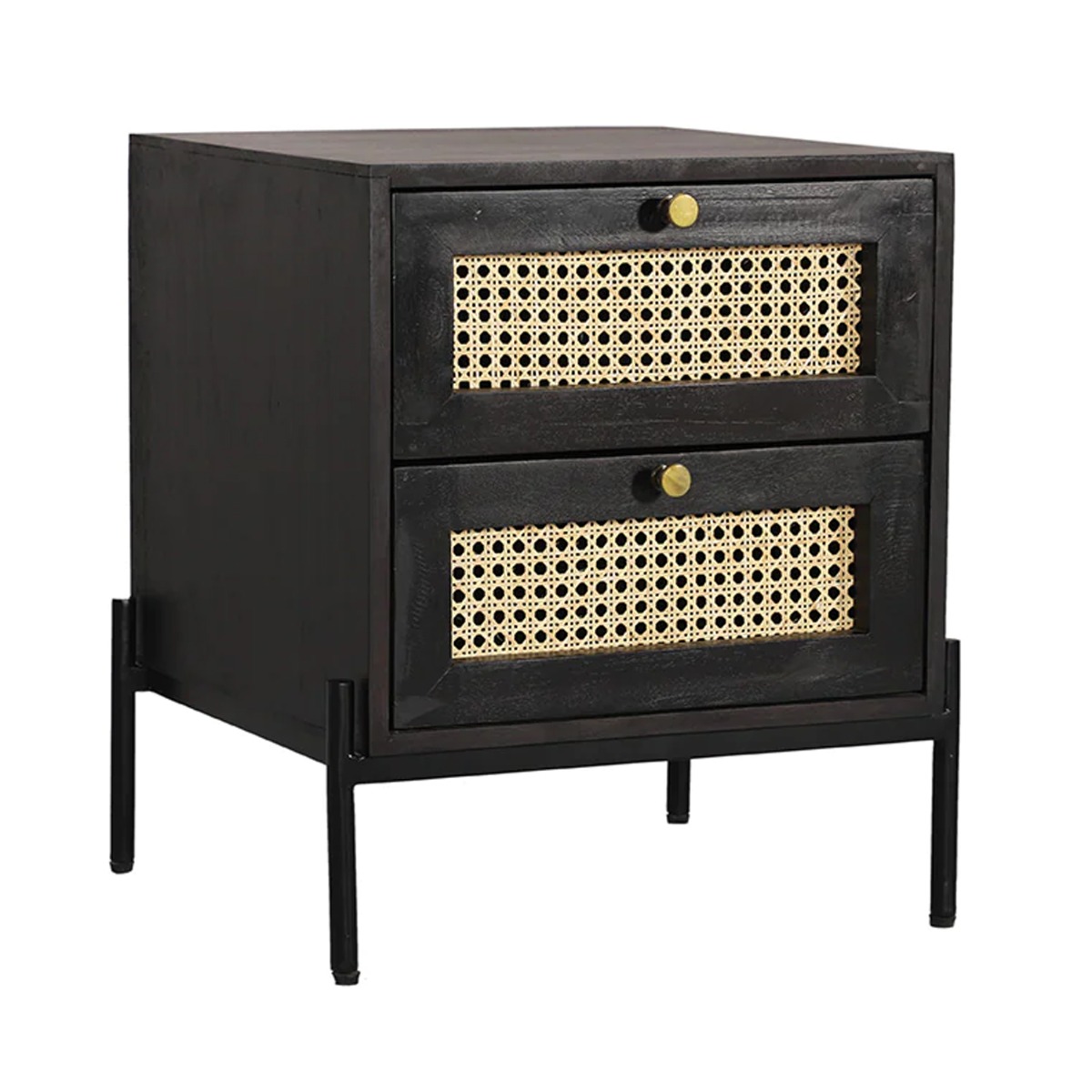 Bedside Table - CROSBY 2 Drawer Nightstand Black 45cm