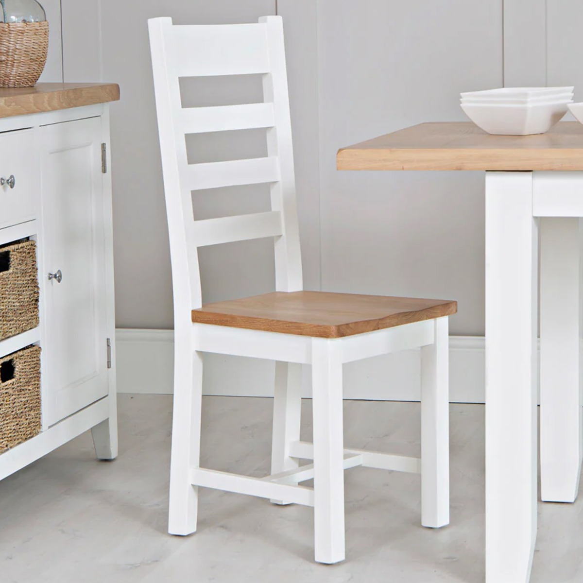FANSER Wooden Seat Ladder Dining Chair Set of 2 - White