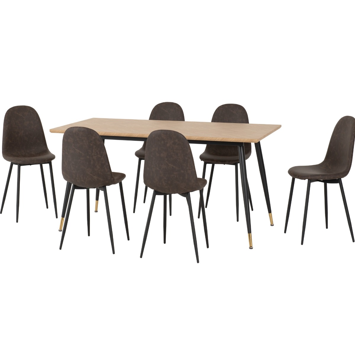 Hamilton Large Dining Set with Athens Chairs - Oak Effect Black Brown Faux Leather