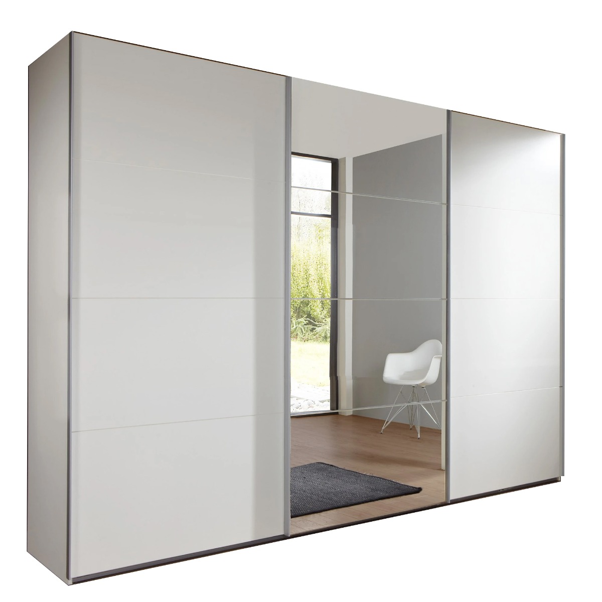 ERASMUS 3 Door Mirrored Sliding Wardrobe White - 270cm