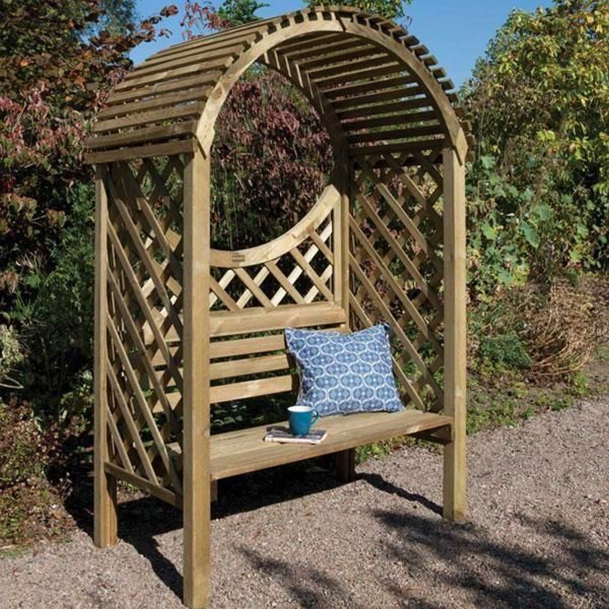 2 Seater Timber Arbour with Open Slatted Roof and Lattice Sides