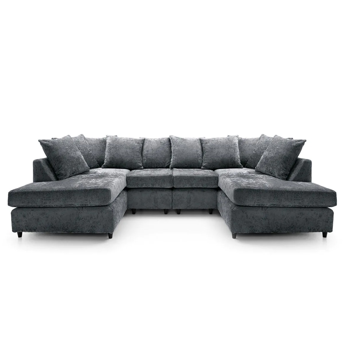 HENRY Chenille Fabric 6 Seater Corner Sofa - U Shaped - Dark Grey
