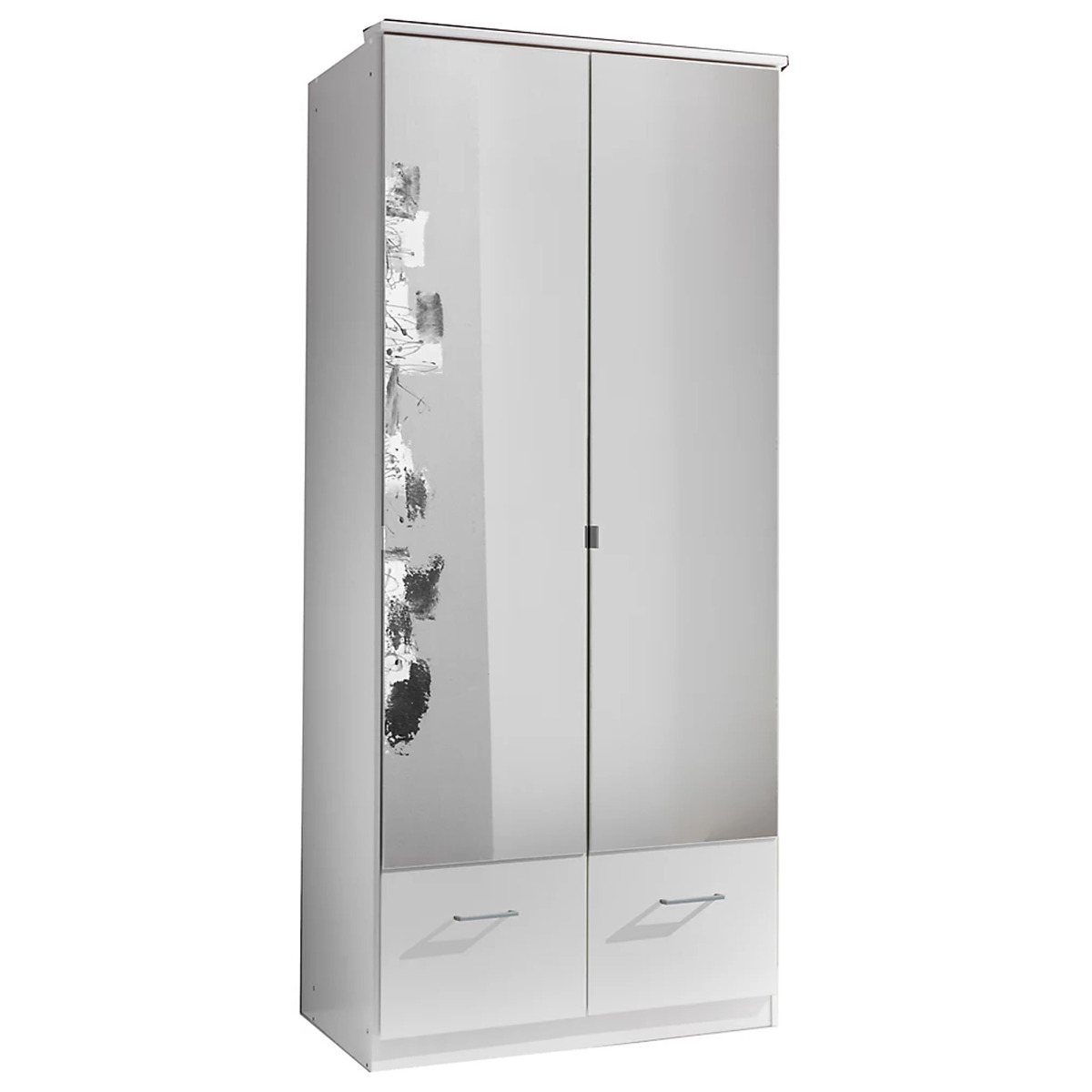 INAGU 2 Door Mirrored Wardrobe with 2 Drawers White - 90cm