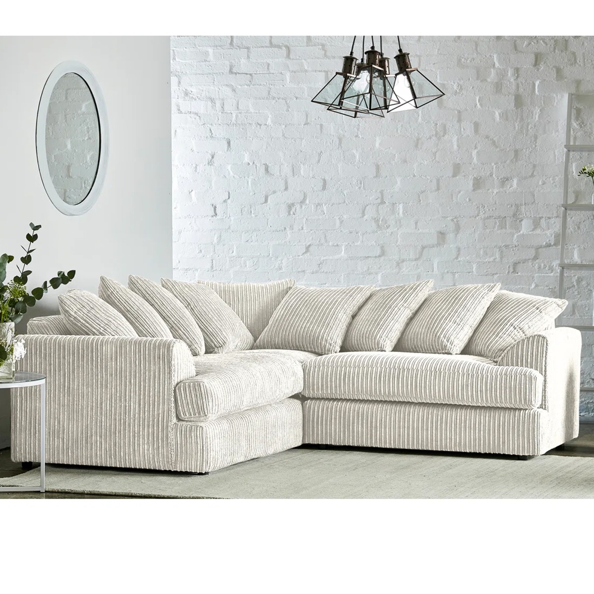 JASPER Jumbo Cord 5 Seater Scatterback Corner Sofa - L Shaped - Cream