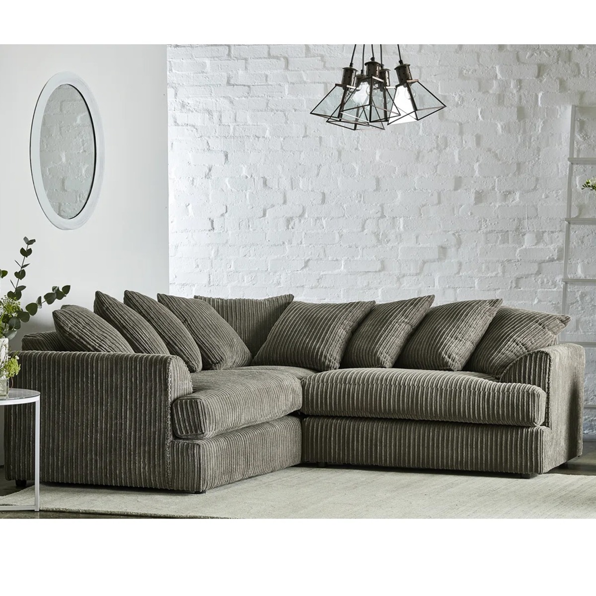 JASPER Jumbo Cord 5 Seater Scatterback Corner Sofa - Grey