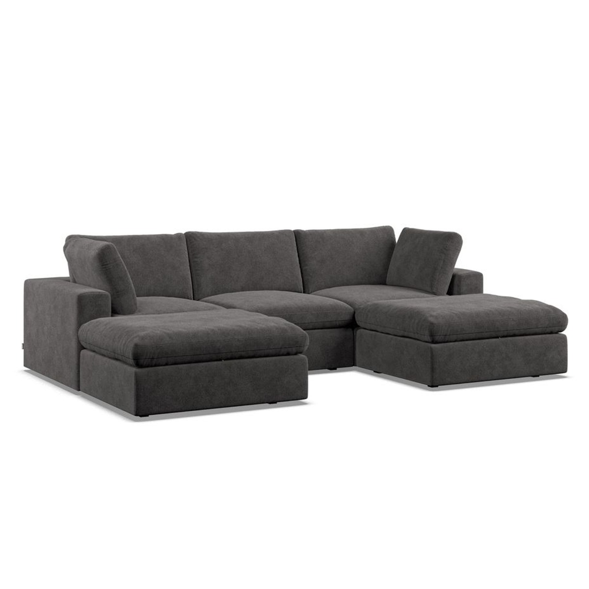 Corner Sofa - OBLAK Fabric 5 Seater U Shaped Slate - Footstool End