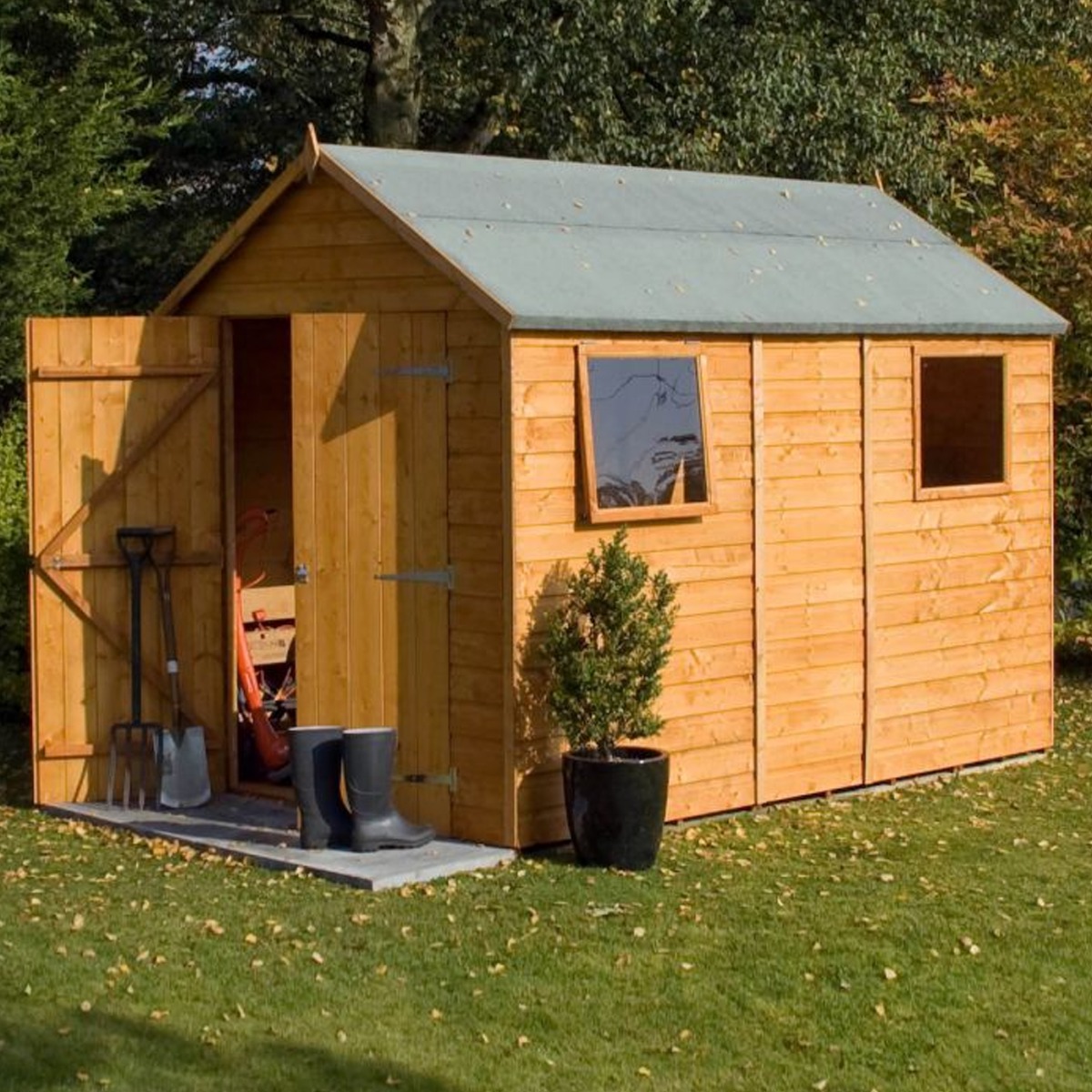 Rowlinson Styrene Glazed Garden Shed Shiplap Cladding, Fixed and Opening Windows - 10x6
