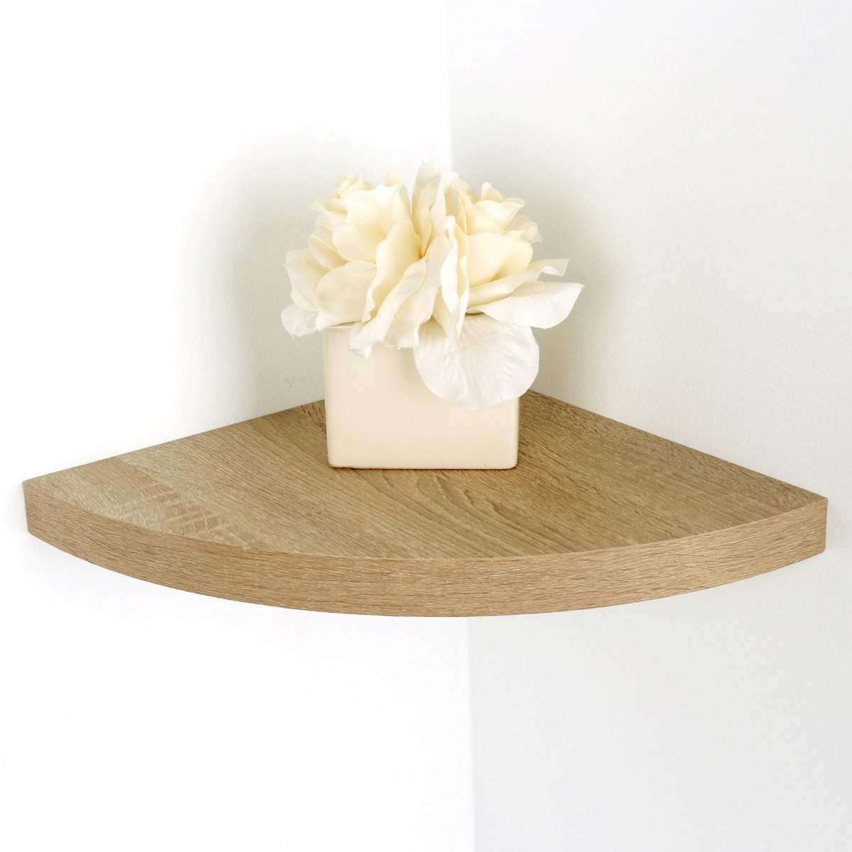 ELVORA Corner Box Shelf Wood Corner Floating Shelf Hidden Bracket Storage - Oak Effect
