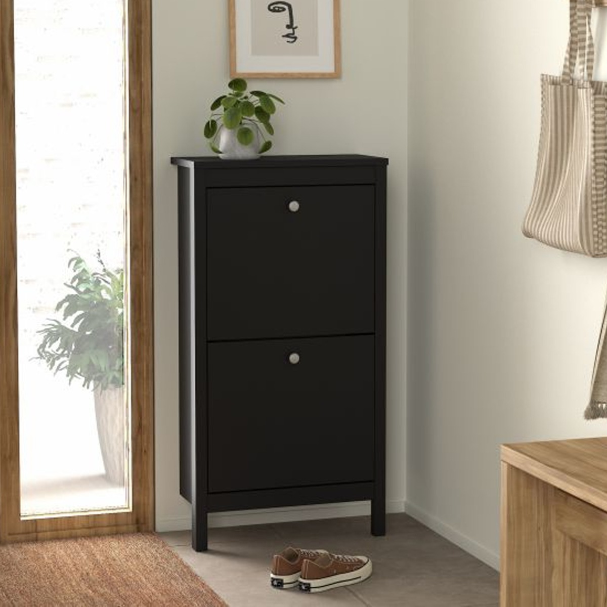 Preston 2 Flip Down Doors Shoe Cabinet - Matt Black