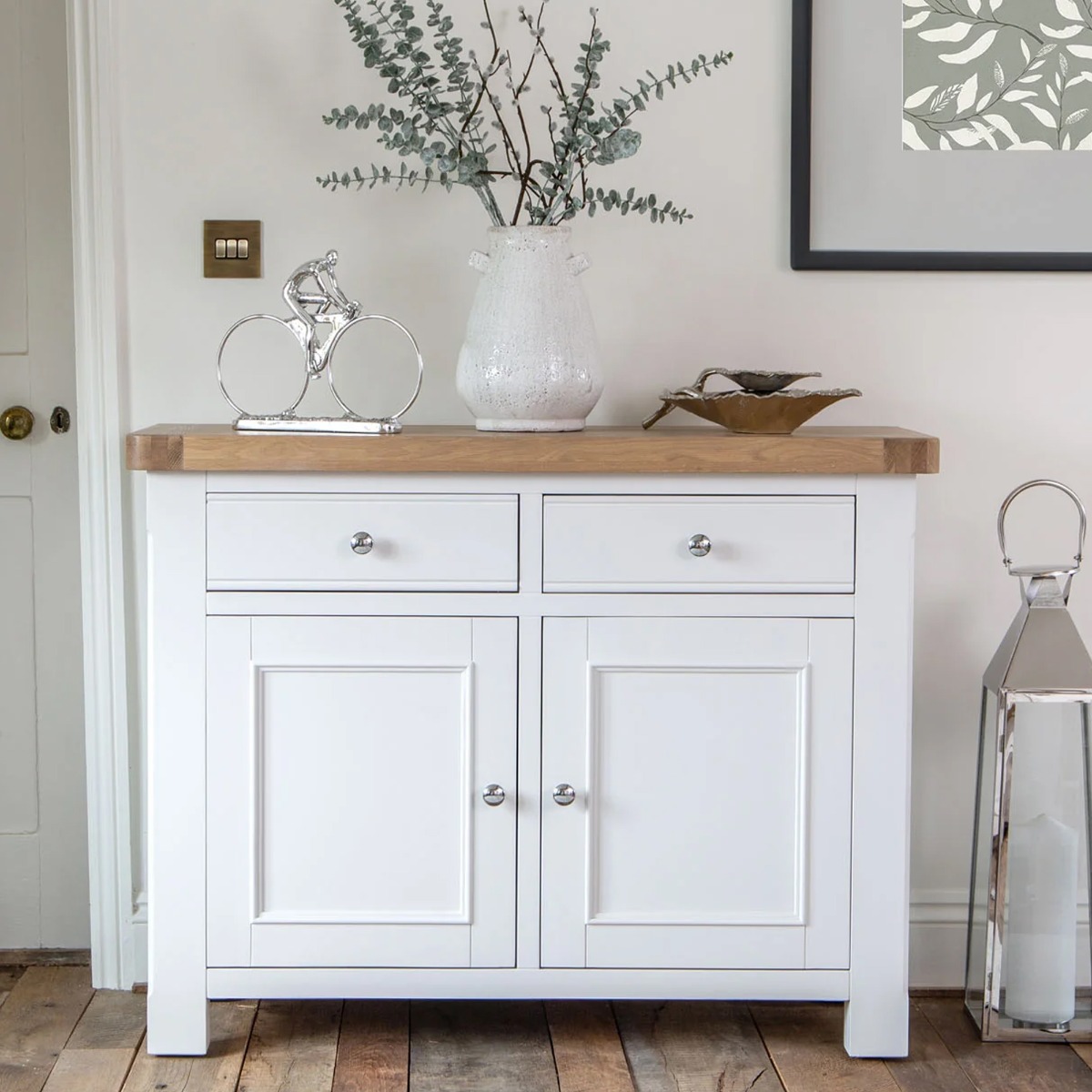 Chunky Oak Standard Sideboard with Door and Drawer - White