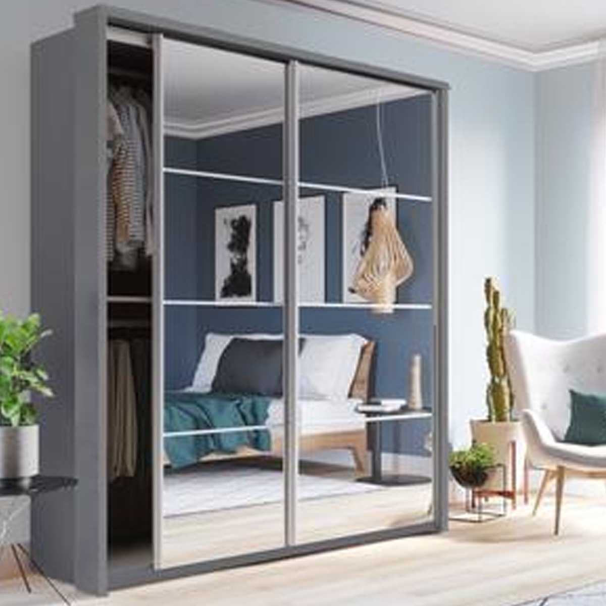ARTU 2 Door Mirrored Sliding Wardrobe Grey - 180cm
