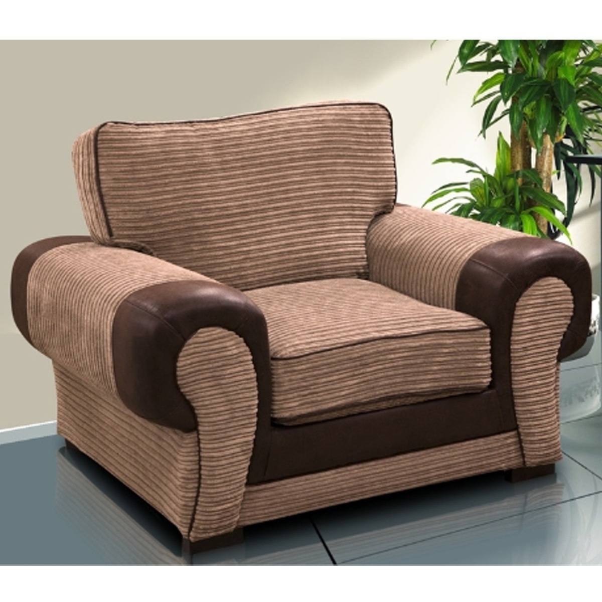 LORRAINE Jumbo Cord Armchair - Brown and Beige