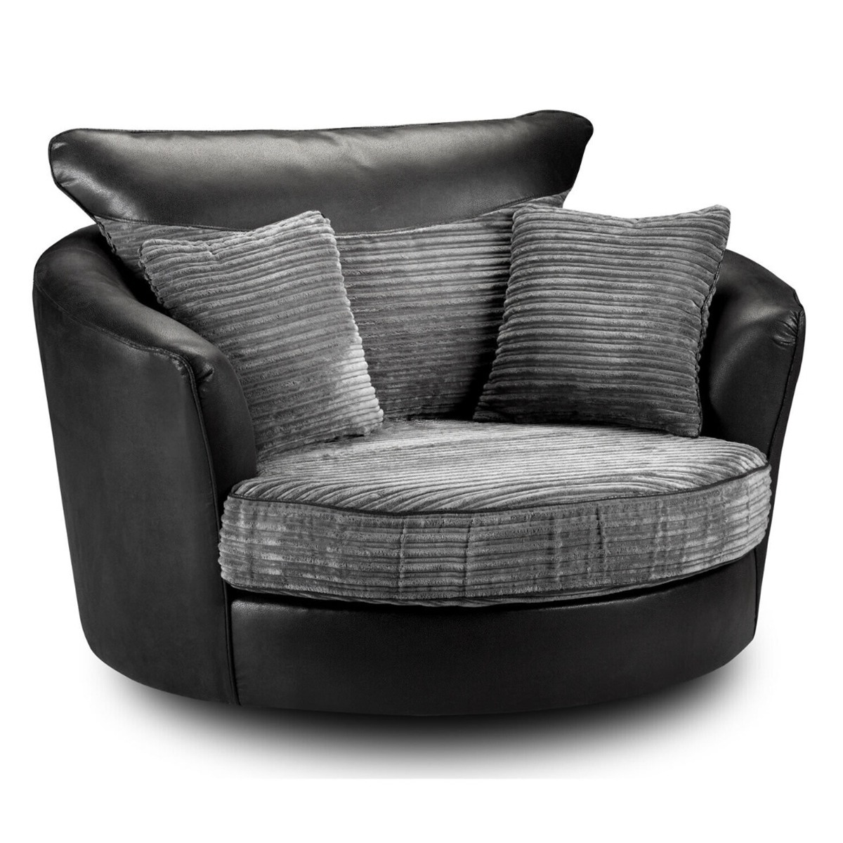 LORRAINE Leather and Jumbo Cord Swivel Chair - Grey and Black