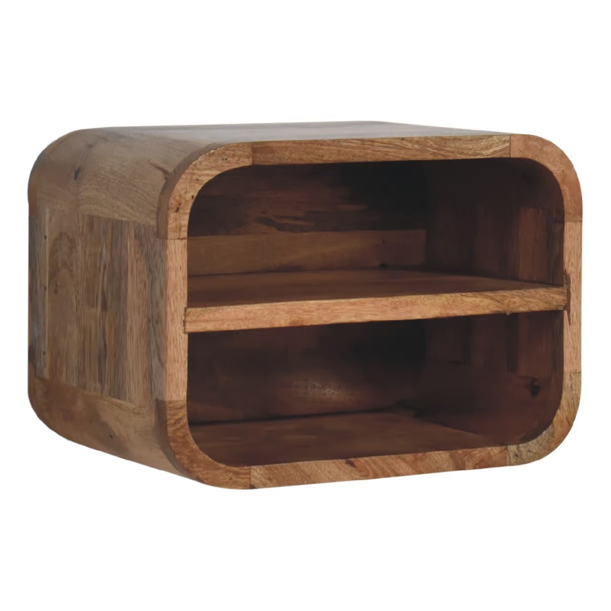 Solid Mango Wood Wall-Mounted Unit with Oak-ish Finish and Two Open Shelves