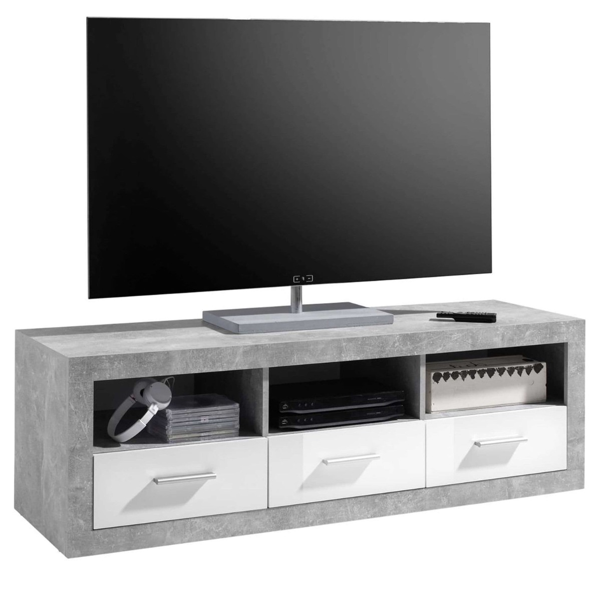 Callam High Gloss 3 Drawer Large Tv Unit - Grey with White