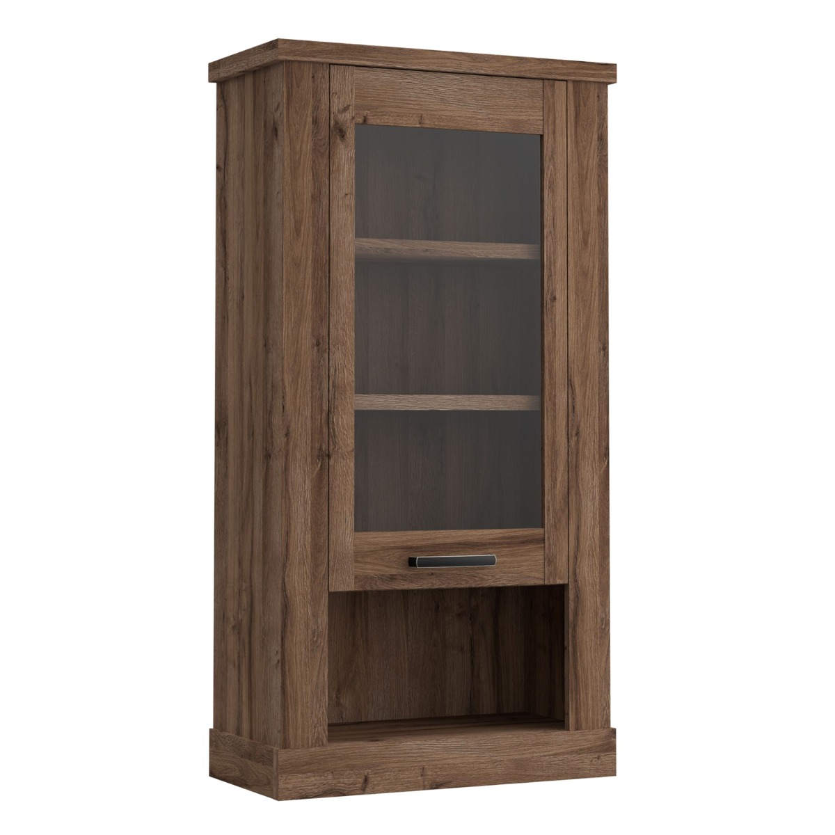 Tendring Wall Mounted 1 Door Display Cabinet with Open Storage - Tabak Oak