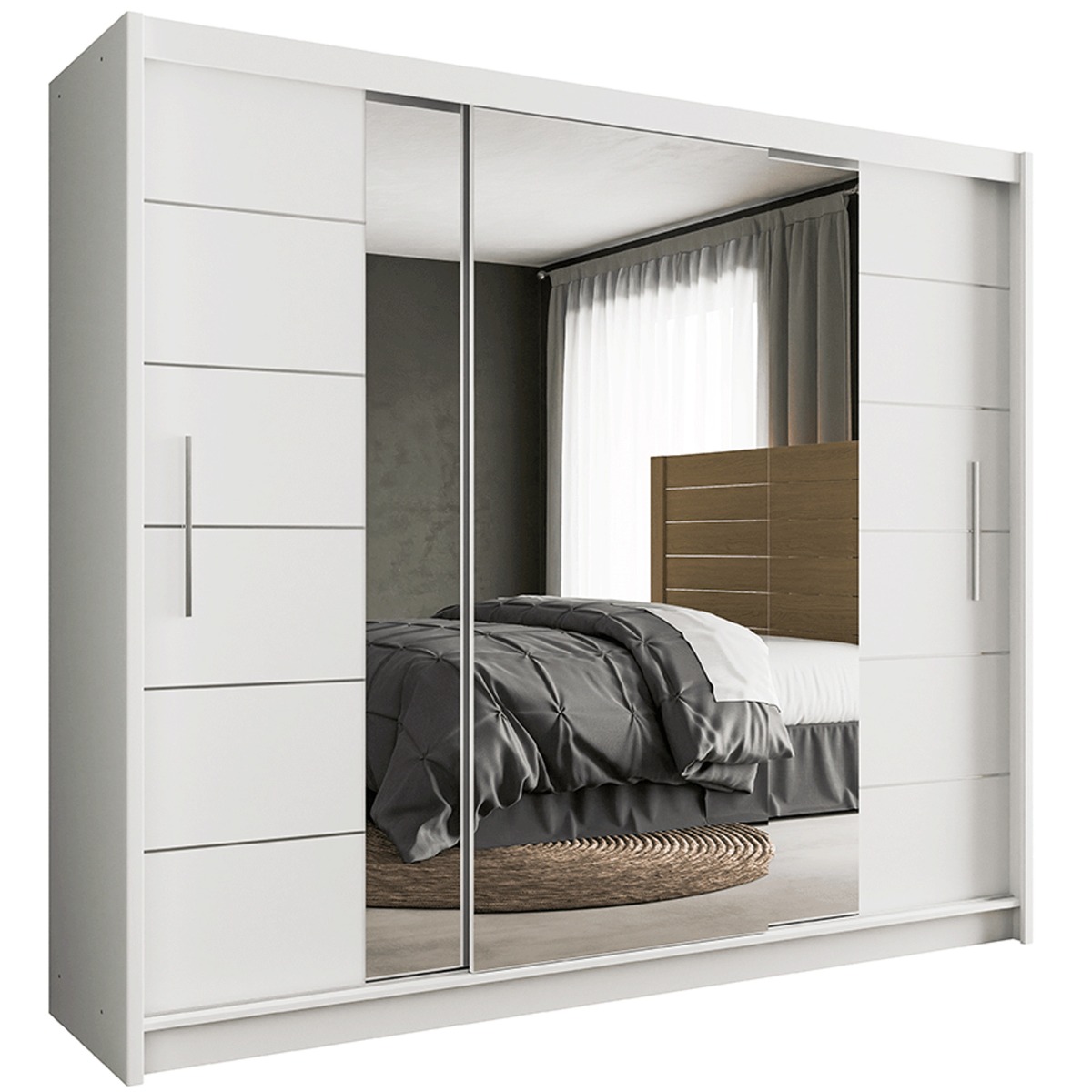 LUZERN 3 Door Mirrored Sliding Wardrobe with 2 Drawers White - 250cm