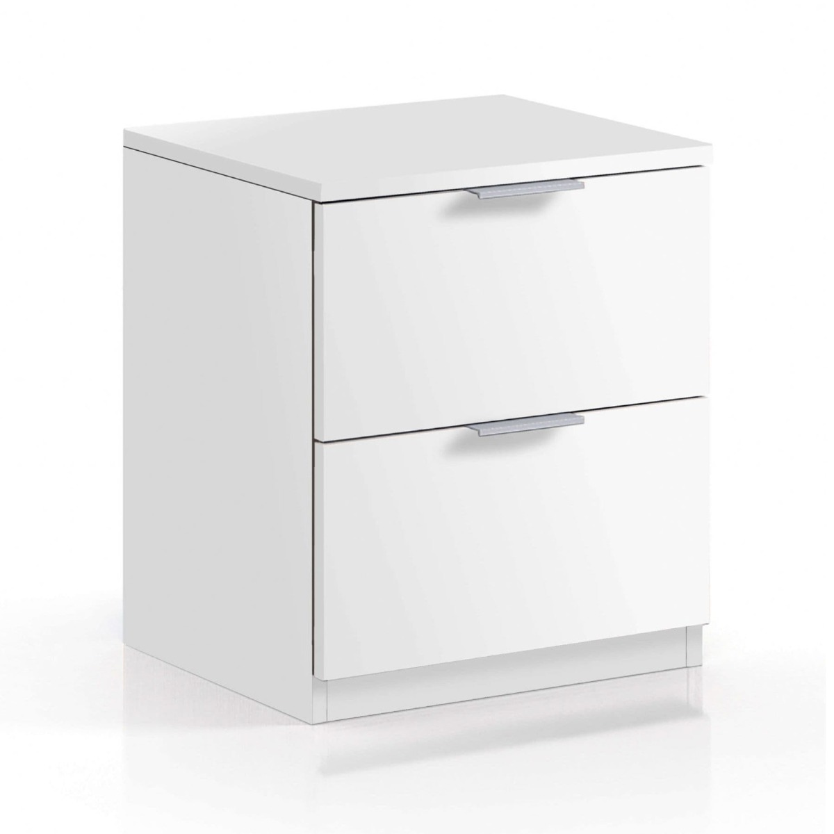 Bedside Table - MANITOU 2 Drawer Nightstand White 38cm