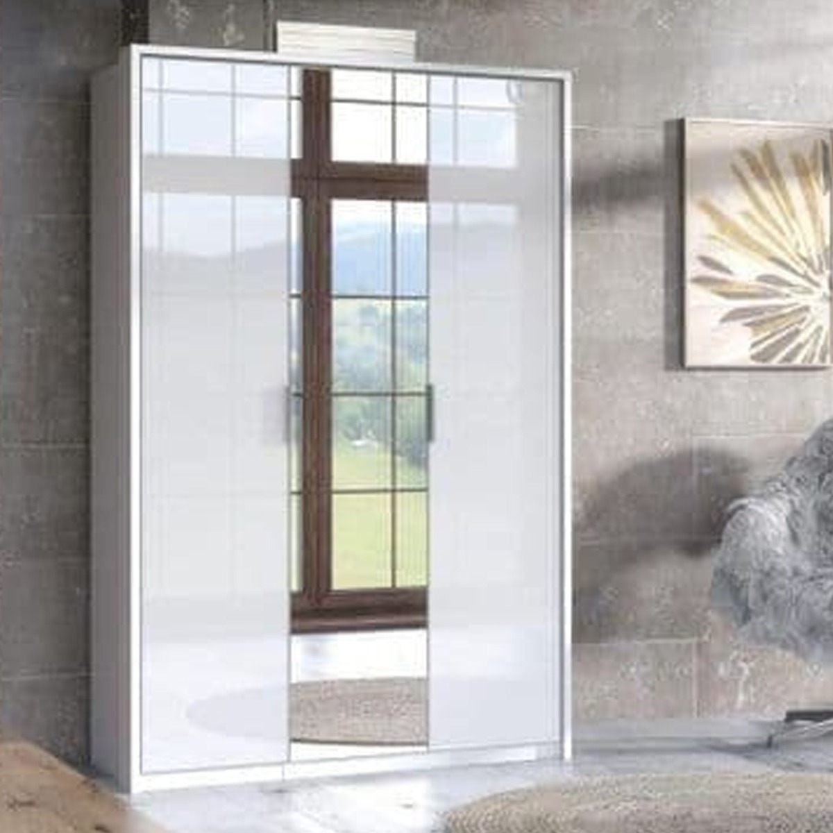 ANGELA 3 Door Mirrored Wardrobe White - 125cm