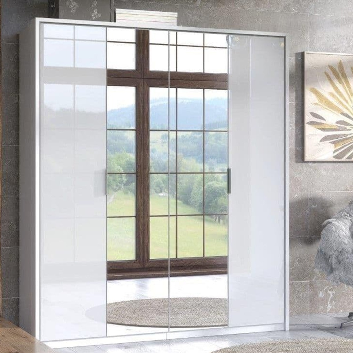 ANGELA 4 Door Mirrored Wardrobe White - 164cm