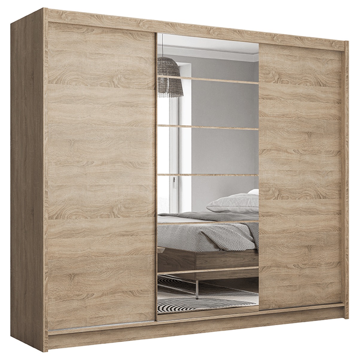 ROTHERHAM 3 Door Mirrored Sliding Wardrobe Light Oak - 250cm