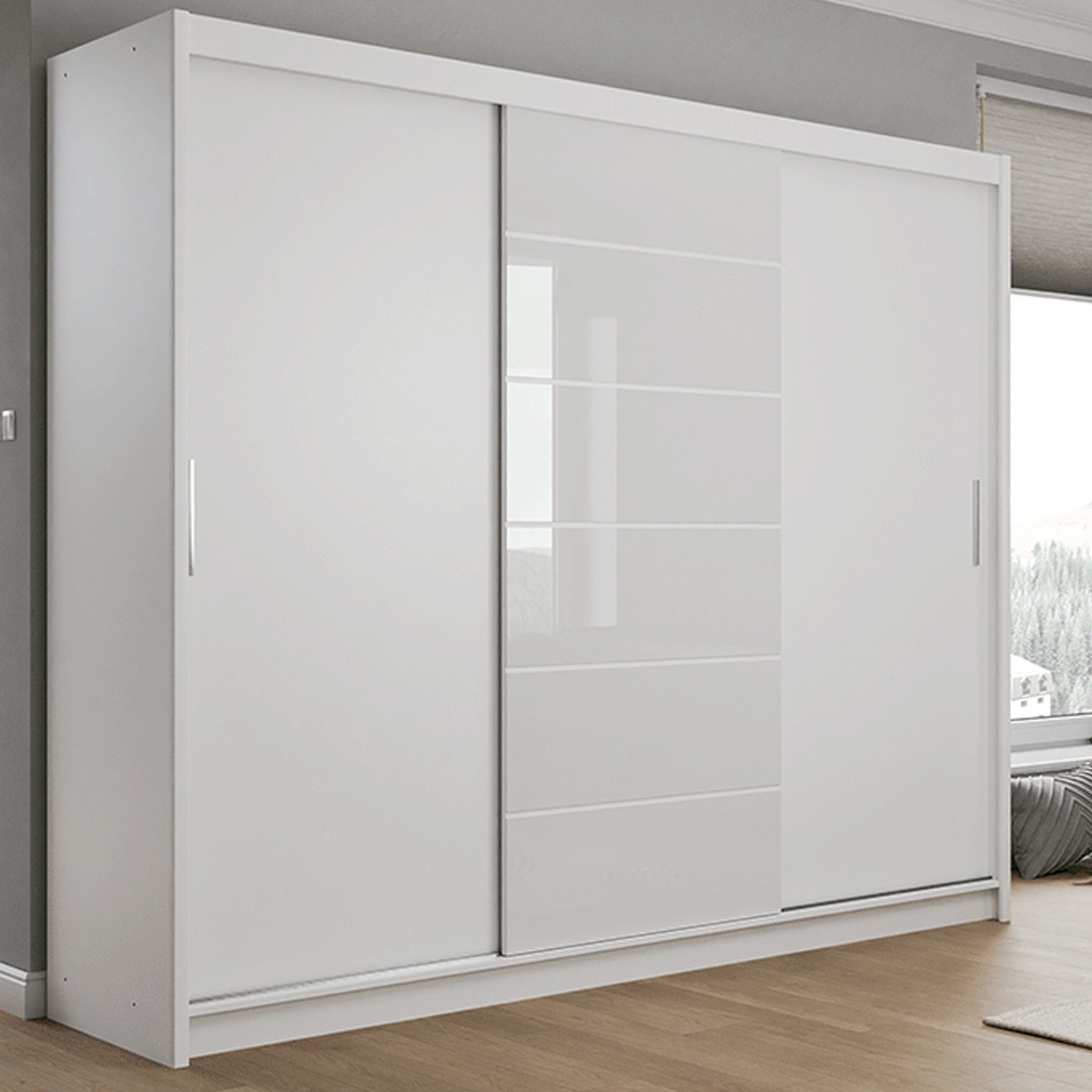 ROTHERHAM 3 Door Sliding Wardrobe White - 250cm
