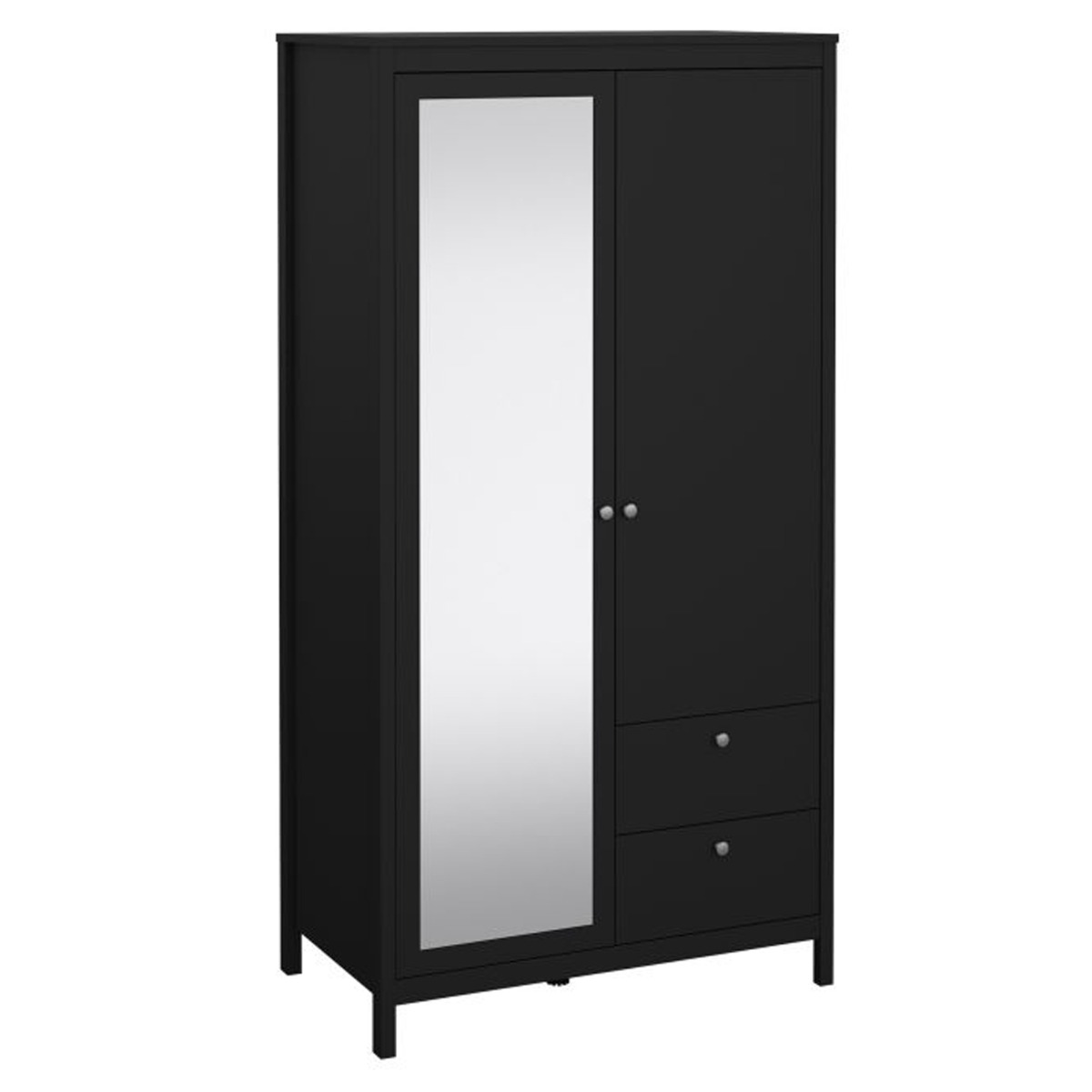 MEMPHIS 2 Door Mirrored Wardrobe with 2 Drawers Matt Black - 102.3cm