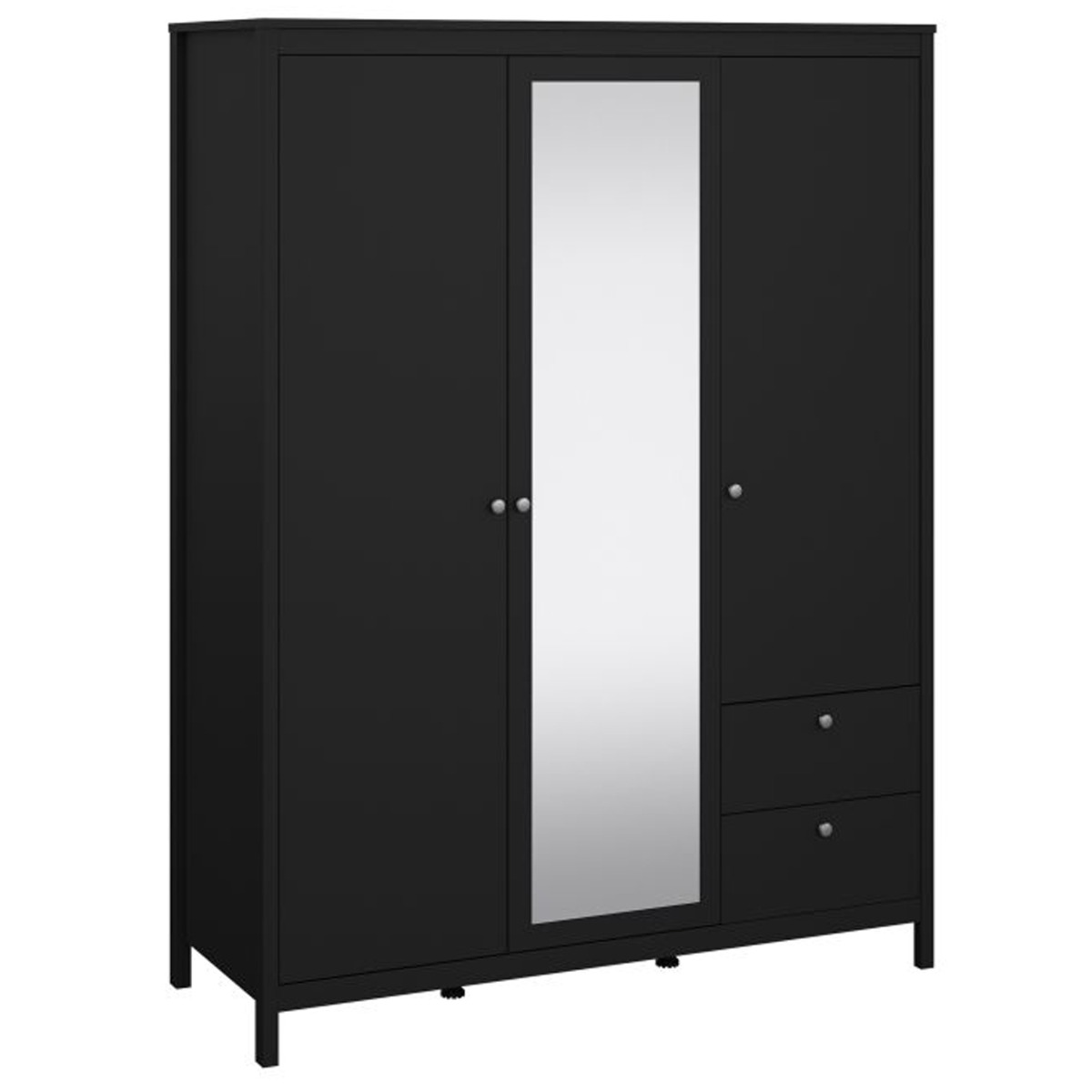 MEMPHIS 3 Door Mirrored Wardrobe with 2 Drawers Matt Black - 150cm