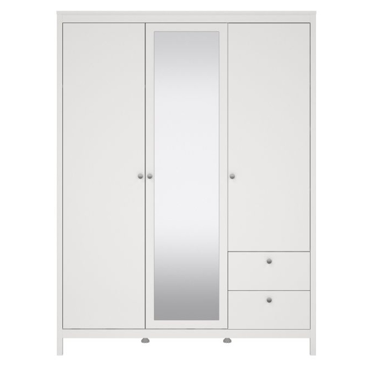 MEMPHIS 3 Door Mirrored Wardrobe with 2 Drawers White - 150cm