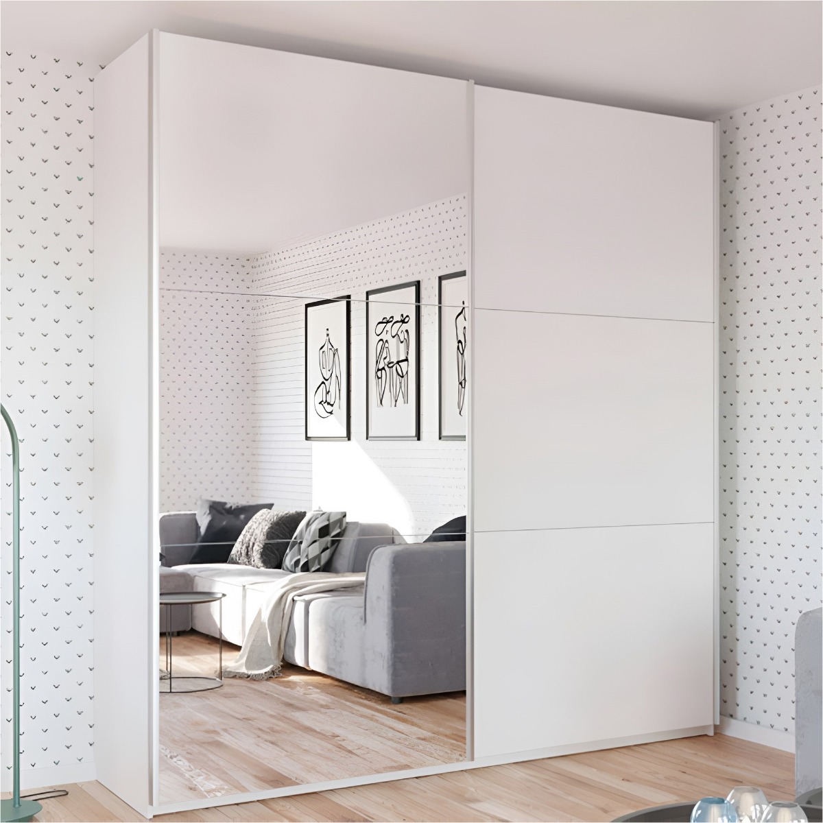 WINFAIR 2 Door Mirrored Sliding Wardrobe White - 225cm
