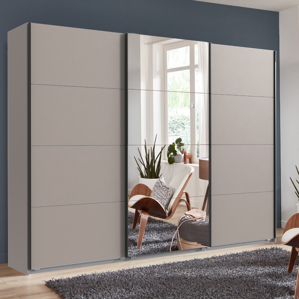 ANVAST 3 Door Mirrored Sliding Wardrobe Grey - 270cm